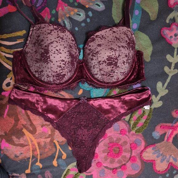 Victoria's Secret Other - Victoria's Secret Velvet And Lace Bra And Thong Set in Deep Burgundy